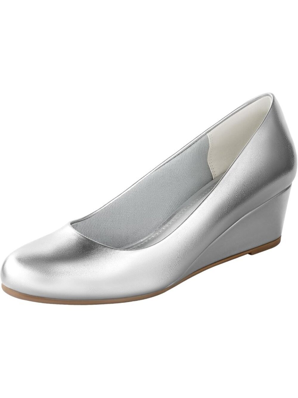 Women's Silver Nude 2 Inch Low Heel Wedge Comfortable Closed Toe Shoes